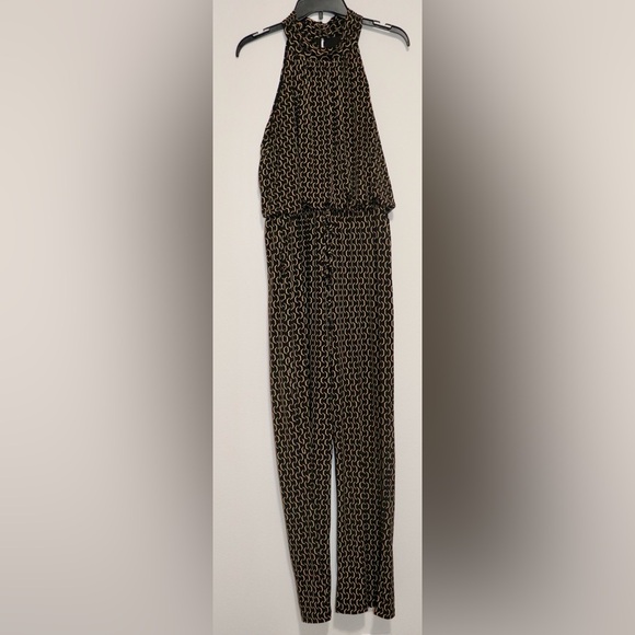 Enfocus Studio Black & Gold halter Top Sleeveless Pants Suit One Piece Jumpsuit - Picture 4 of 7
